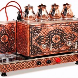 Tiryaki 4 Gözlü Bakır Çay Kazanı, 4 Demlikli, Elektrik+Gaz